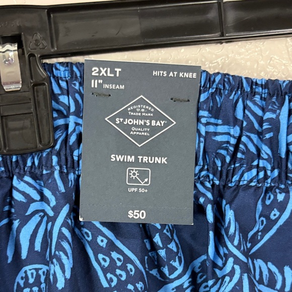 St.John’s,Bay, Size 2XLT,Men's Blue Floral Swim Shorts - Picture 5 of 16